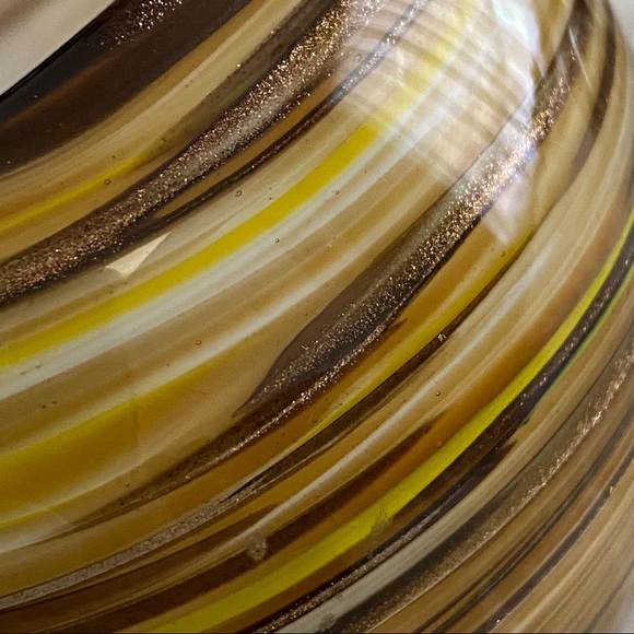 Murano Style Handblown Art Glass Swirl Gold/Brown Globe Candle Holder 3.5” Vase - Picture 14 of 14